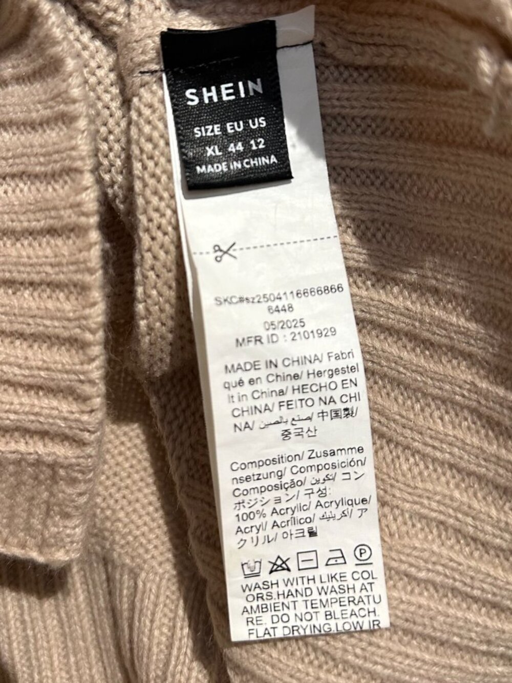 SHEIN Women's XL Beige Knit Cardigan V-Neck Button Front Long Sleeve - Picture 2 of 3